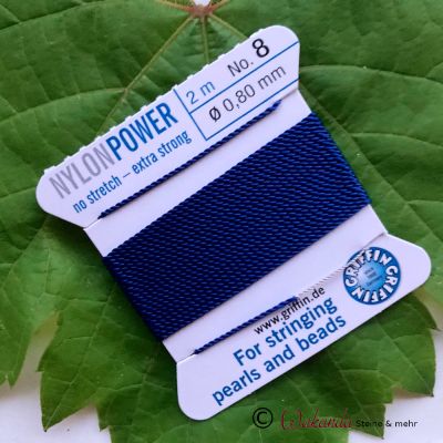 No. 8 - Ø 0,80 mm - Perlseide Knüpfseide NylonPower blau dunkel mit Vorfädelnadel auf Karte | 236-1105