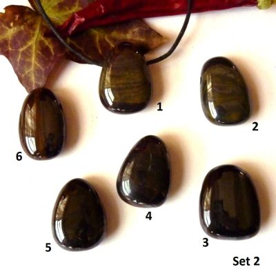Set 2, Stein 2 - Tigereisen Trommelstein Tropfen-Anhänger gebohrt | 141-1611