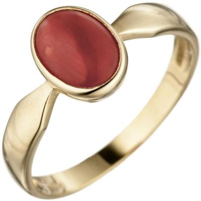 50 - Damen Ring 333 Gelbgold 1 Koralle rot Goldring | 46888 / EAN:4053258315187