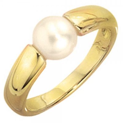 50 - Damen Ring 333 Gelbgold 1 Perle Goldring Perlenring | 30602 / EAN:4053258061831