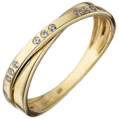 50 - Damen Ring 333 Gelbgold, 15 Zirkonia Goldring | 46332 / EAN:4053258306888