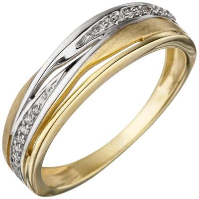 50 - Damen Ring 333 Gelbgold bicolor teil matt mit Zirkonia Goldring | 46358 / EAN:4053258308530