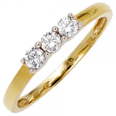 50 - Damen Ring 333 Gelbgold Weißgold, bicolor 3 Zirkonia, Goldring | 39639 / EAN:4053258234082