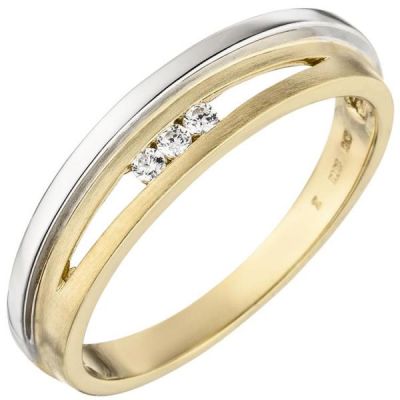 50 - Damen Ring 375 Gold Gelbgold Weißgold bicolor matt 3 Zirkonia | 50493 / EAN:4053258353363