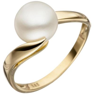 50 - Damen Ring 585 Gelbgold 1 Perle Perlenring Goldring | 46620 / EAN:4053258313824