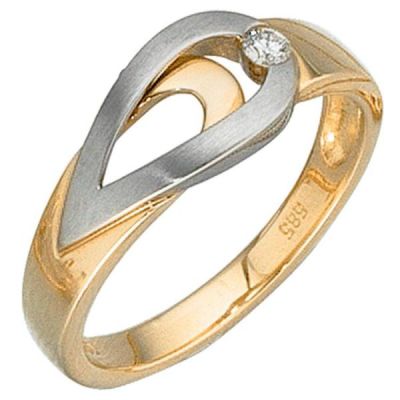 50 - Damen Ring 585 Gelbgold Weißgold, bicolor matt, 1 Diamant Brillant | 30410 / EAN:4053258040461