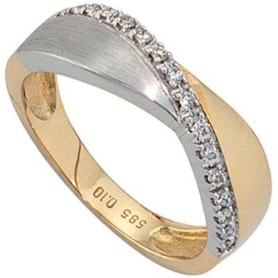 50 - Damen Ring 585 Gelbgold Weißgold, bicolor matt 16 Diamanten | 25813 / EAN:4053258039830