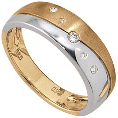 50 - Damen Ring, 585 Gelbgold Weißgold, bicolor matt 5 Diamanten | 27302 / EAN:4053258039755