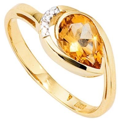 50 - Damen Ring 585 Gold Gelbgold 1 Citrin orange 4 Diamanten | 37817 / EAN:4053258053041