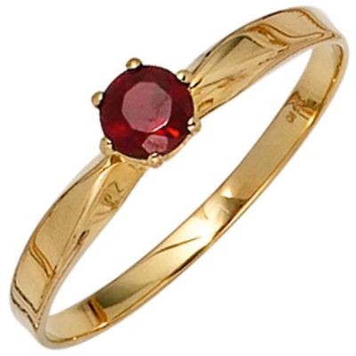 50 - Damen Ring 585 Gold Gelbgold 1 Granat rot Goldring Granatring | 39697 / EAN:4053258234501