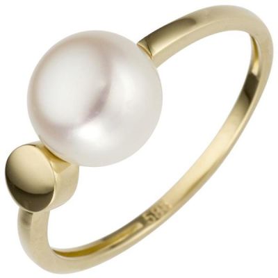 50 - Damen Ring 585 Gold Gelbgold 1 Perle, Perlenring | 53403 / EAN:4053258516027