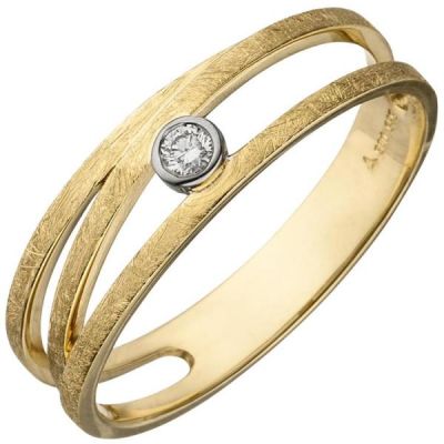 50 - Damen Ring 585 Gold Gelbgold bicolor eismatt 1 Diamant Brillant | 52566