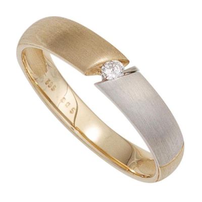 50 - Damen Ring 585 Gold Gelbgold bicolor matt 1 Diamant Brillant 0,05ct. | 42039 / EAN:4053258242353