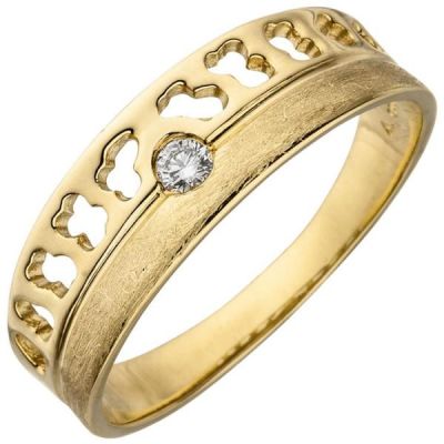 50 - Damen Ring 585 Gold Gelbgold, eismatt 1 Diamant Brillant 0,05ct. | 52544 / EAN:4053258470503