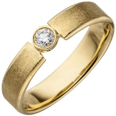 50 - Damen Ring, 585 Gold Gelbgold eismatt 1 Diamant Brillant 0,10ct. | 52550 / EAN:4053258470848