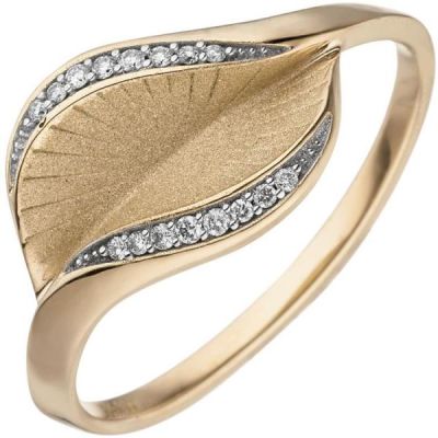 50 - Damen Ring 585 Gold Gelbgold matt 16 Diamanten | 53683 / EAN:4053258527481