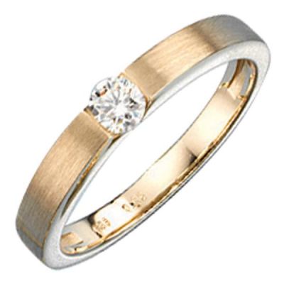 50 - Damen Ring 585 Gold Gelbgold matt mattiert 1 Diamant Brillant 0,25ct. | 29344 / EAN:4053258034835