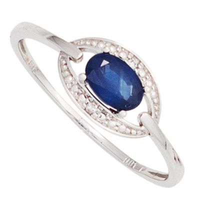 50 - Damen Ring 585 Gold Weißgold 1 Safir blau | 42492 / EAN:4053258252024