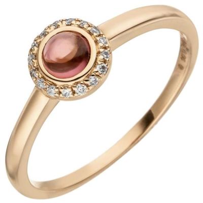 50 - Damen Ring 585 Rotbgold 1 Turmalin Cabochon 16 Diamanten | 50457 / EAN:4053258355459