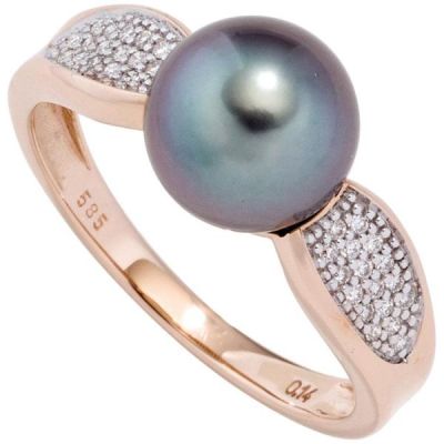 50 - Damen Ring 585 Rotgold 1 Tahiti Perle 34 Diamanten | 44842 / EAN:4053258289389