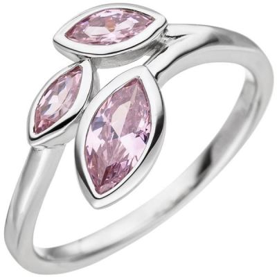 50 - Damen Ring 925 Sterling Silber 3 Zirkonia rosa | 48641 / EAN:4053258330913