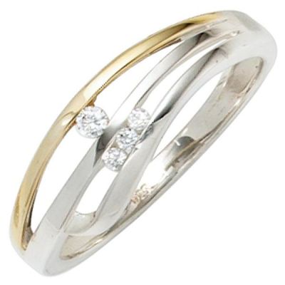 50 - Damen Ring 925 Sterling Silber bicolor 4 Zirkonia | 40790 / EAN:4053258239995