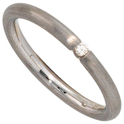 50 - Damen Ring 925 Sterling Silber rhodiniert matt 1 Diamant Brillant | 37963