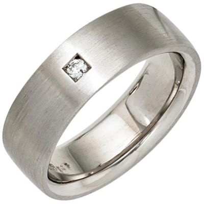 50 - Damen Ring 925 Sterling Silber rhodiniert matt mit 1 Diamant Brillant | 40326 / EAN:4053258237878