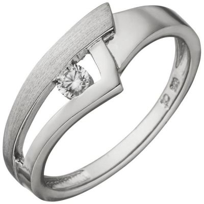 50 - Damen Ring 925 Sterling Silber teil matt 1 Zirkonia | 52296 / EAN:4053258459812