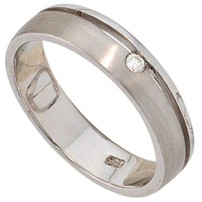 50 - Damen Ring aus 925 Sterling Silber rhodiniert matt, 1 Diamant Brillant | 37964 / EAN:4053258089378