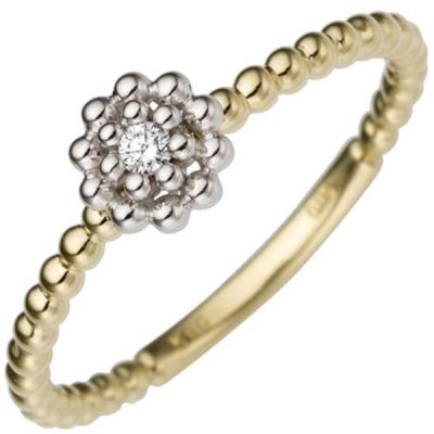 50 - Damen Ring Blume 585 Gelbgold Weißgold Diamant Brillant | 50426 / EAN:4053258348666