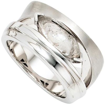 50 - Damen Ring breit 925 Sterling Silber rhodiniert teil matt 1 Turmalinquarz | 40361 / EAN:4053258238233