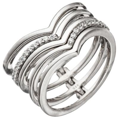 50 - Damen Ring breit mehrreihig 925 Sterling Silber mit Zirkonia Silberring | 46299