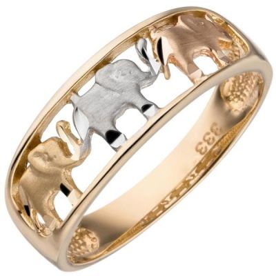 50 - Damen Ring Elefanten 333 Gelbgold tricolor | 53605 / EAN:4053258535158