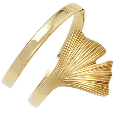 50 - Damen Ring Ginko Ginkgo offen breit 375 Gold Gelbgold teil matt | 39671 / EAN:4053258234204