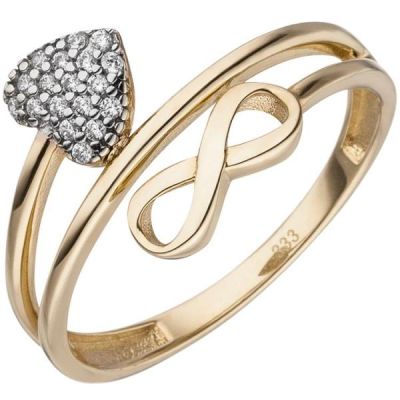 50 - Damen Ring Herz Unendlichkeit 333 Gelbgold 18 Zirkonia | 53599 / EAN:4053258537534