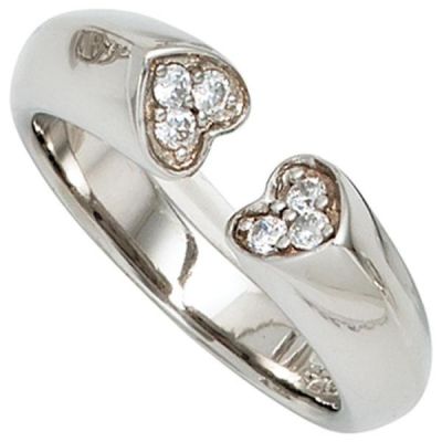 50 - Damen Ring Herzen offen 925 Sterling Silber 6 Zirkonia | 40723 / EAN:4053258239773