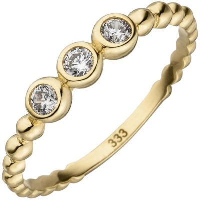 50 - Damen Ring Kugel 333 Gelbgold 3 Zirkonia Goldring Kugelring | 51949 / EAN:4053258464533