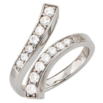 50 - Damen Ring offen 925 Sterling Silber rhodiniert 14 Zirkonia | 33265 / EAN:4053258094563