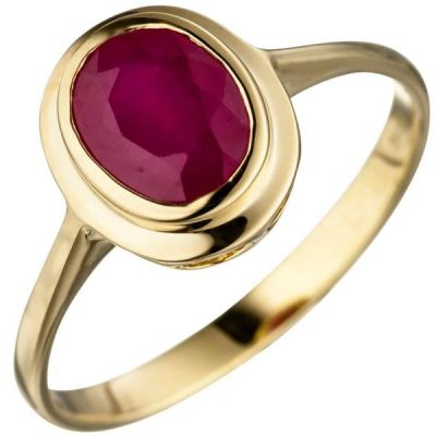 50 - Damen Ring oval 585 Gold Gelbgold 1 Rubin Goldring Rubinring | 46894 / EAN:4053258320877