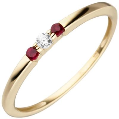 50 - Damen Ring schmal 333 Gelbgold 2 Rubine 1 Zirkonia | 53332 / EAN:4053258523629