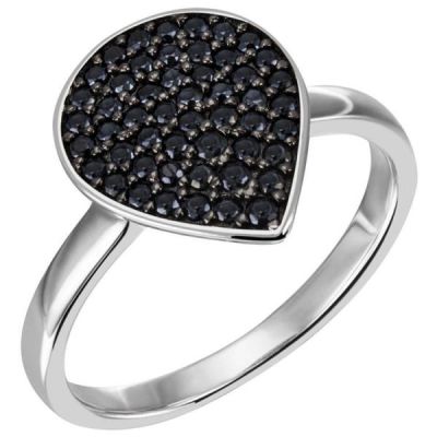 50 - Damen Ring Tropfen 925 Sterling Silber 51 Zirkonia schwarz | 53474 / EAN:4053258521540