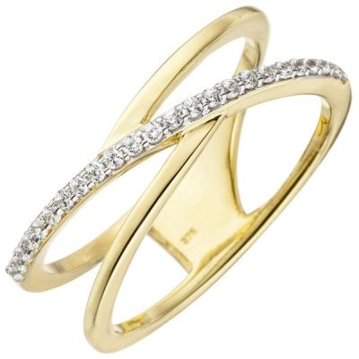 52 - Damen Ring 2-reihig 375 Gelbgold 24 Zirkonia Goldring | 50336 / EAN:4053258352281