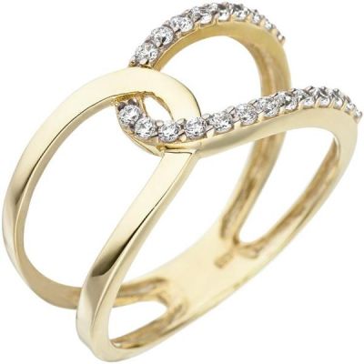 52 - Damen Ring 2-reihig 375 Gold Gelbgold, 22 Zirkonia Goldring | 48691