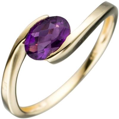 52 - Damen Ring 333 Gelbgold 1 Amethyst lila violett | 44905 / EAN:4053258291467