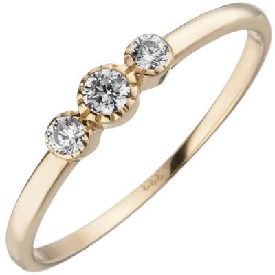 52 - Damen Ring 333 Gelbgold 3 Zirkonia Goldring | 53603 / EAN:4053258534878