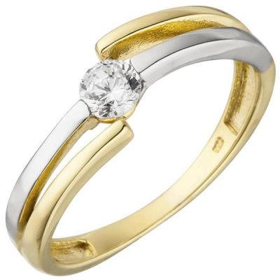 52 - Damen Ring 333 Gelbgold Weißgold Zirkonia Goldring | 51841 / EAN:4053258461440