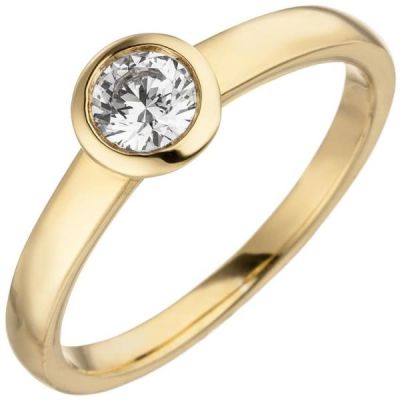 52 - Damen Ring 585 Gelbgold, 1 Diamant Brillant 0,15 ct. Diamantring Solitär | 50793 / EAN:4053258359914