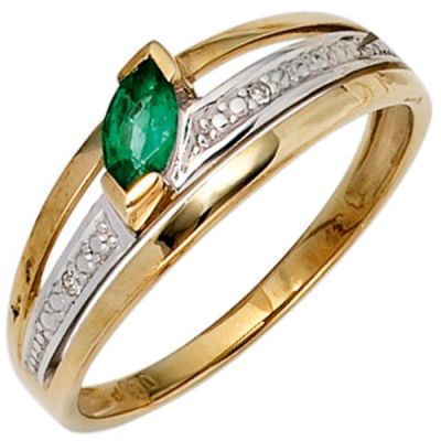 52 - Damen Ring 585 Gelbgold Smaragd grün 2 Diamanten | 39780 / EAN:4053258235522