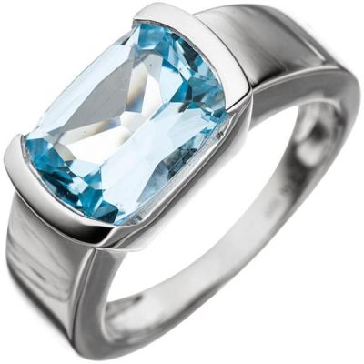 52 - Damen Ring 585 Gold Weißgold 1 Blautopas, hellblau blau Weißgoldring | 28218 / EAN:4053258050767